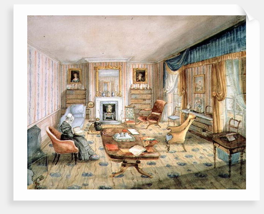 The Drawing Room, White Barnes, f.55 from an 'Album of Interiors', 1843 by Charlotte Bosanquet