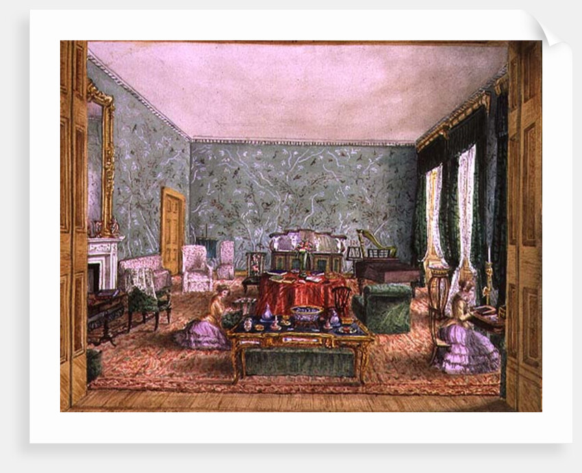 The Drawing Room at Meesdenbury, f13 from An Album of Interiors, 1843 by Charlotte Bosanquet