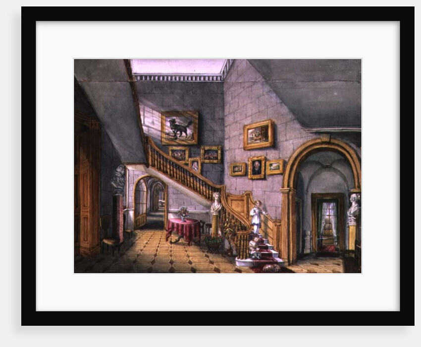 The Staircase, Strood Park, f26 from An Album of Interiors, 1843 by Charlotte Bosanquet