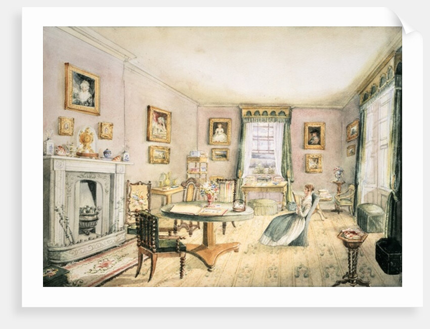 The Drawing Room, East Wood, Hay, f54 from an Album of Interiors, 1843 by Charlotte Bosanquet