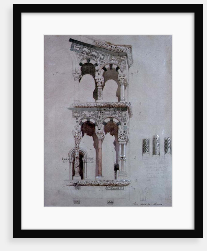 Detail of the facade of San Michele in Foro, Lucca, 1845 by John Ruskin