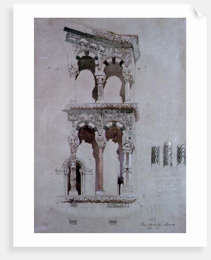 Detail of the facade of San Michele in Foro, Lucca, 1845 by John Ruskin