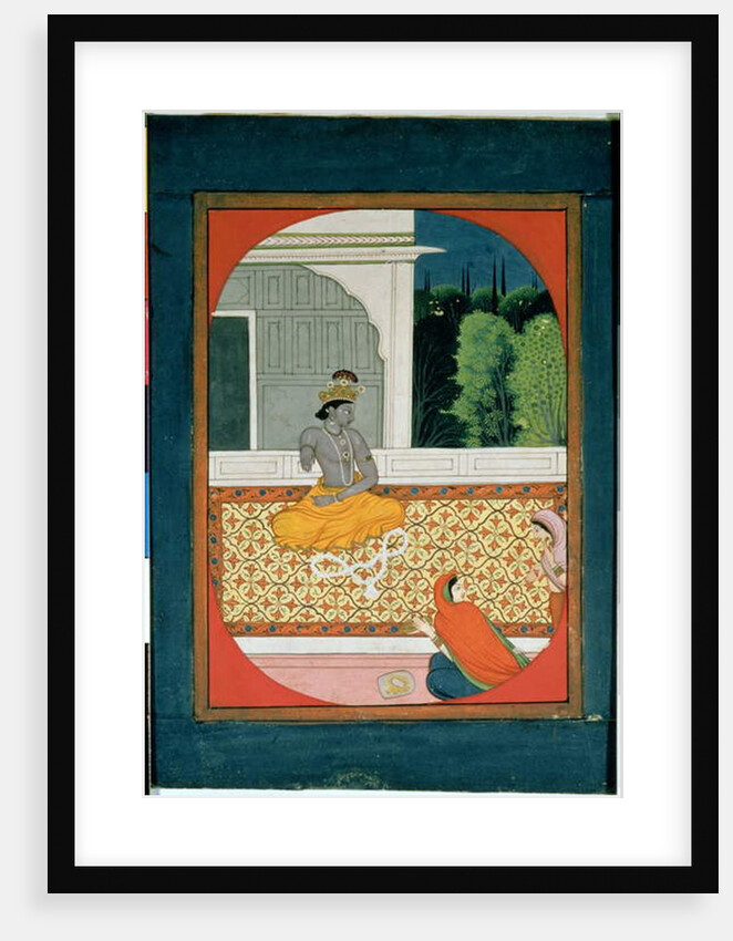 Krishna discards his garland; an illustration to the Sat Sai of Bihari Lal, 19th century by Indian School