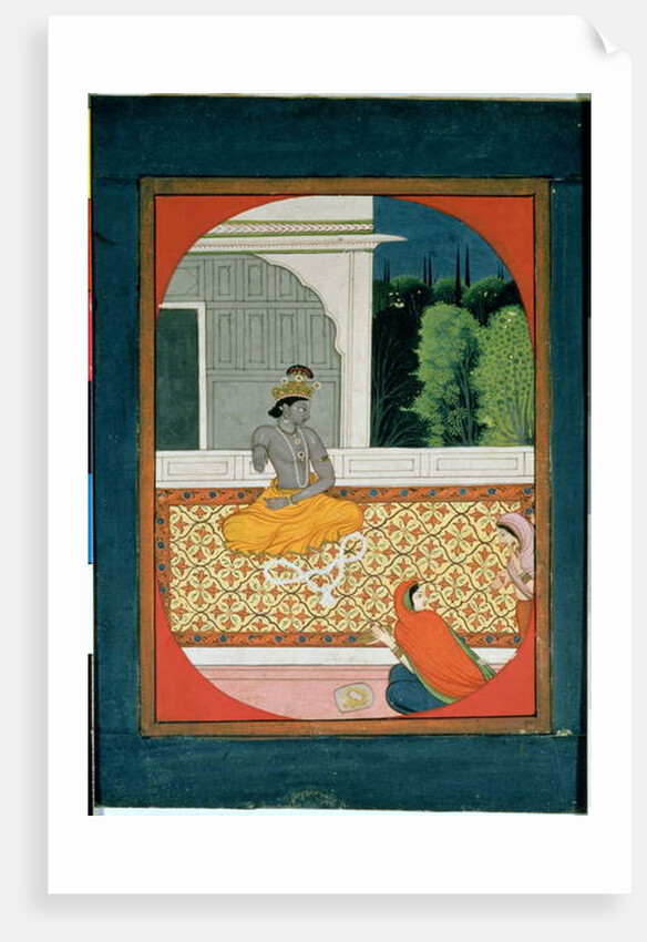 Krishna discards his garland; an illustration to the Sat Sai of Bihari Lal, 19th century by Indian School