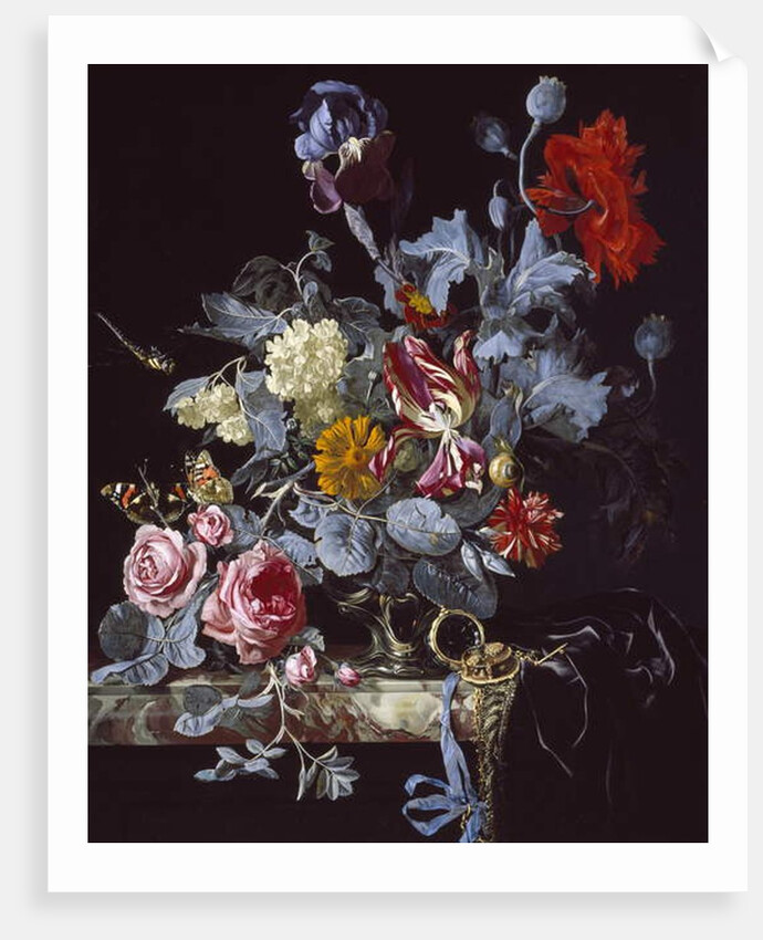 A Vase of Flowers with a Watch by Willem van (after) Aelst