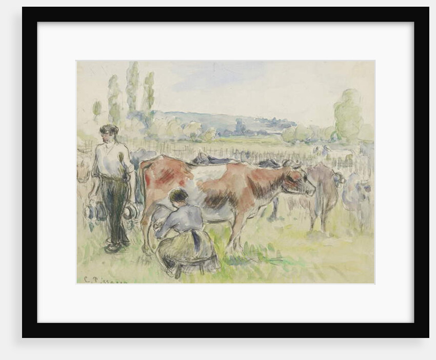 Compositional study of a milking scene at Eragny-sur-Epte, 1884 by Camille Pissarro