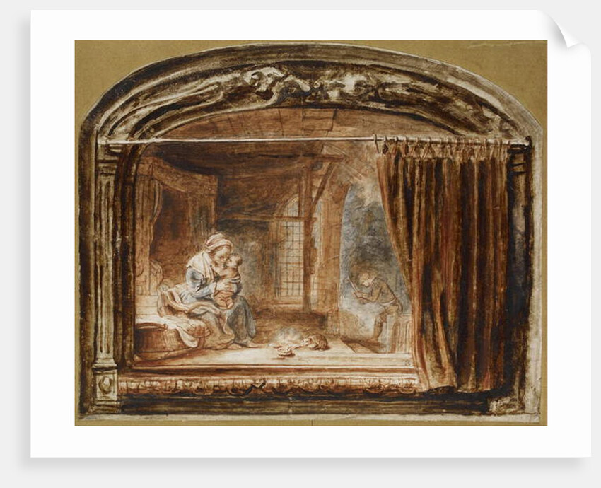 The Holy Family with Joseph cutting wood by Nicolaes Maes