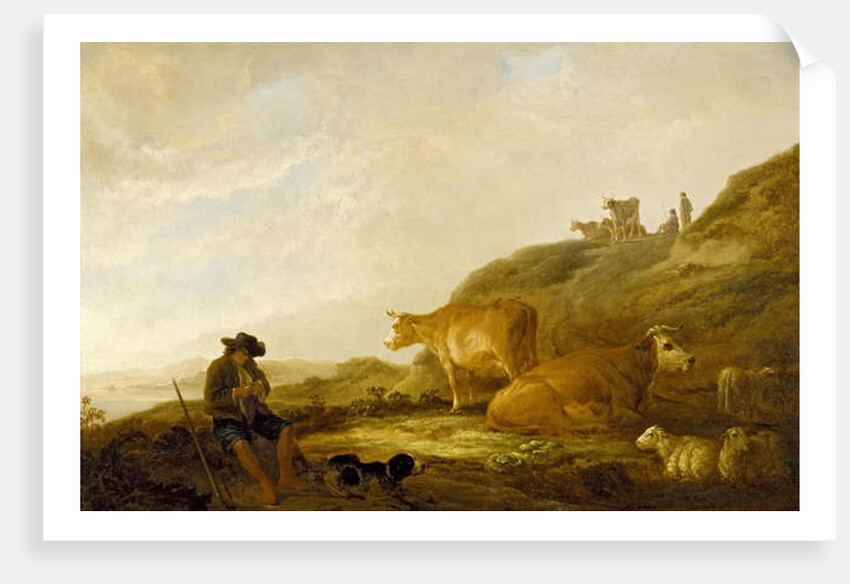 Seated Shepherd with Cows and Sheep in a Meadow, 1644 by Aelbert Cuyp