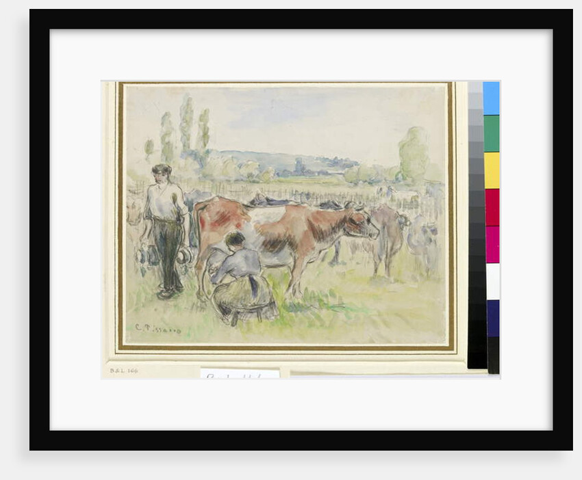 Compositional study of a milking scene at Eragny-sur-Epte by Camille Pissarro