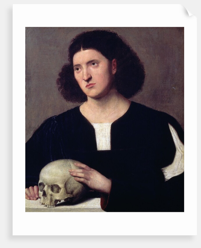 Portrait of a Young Man with a Skull, 17th century oil on canvas) by Bernardino Licinio