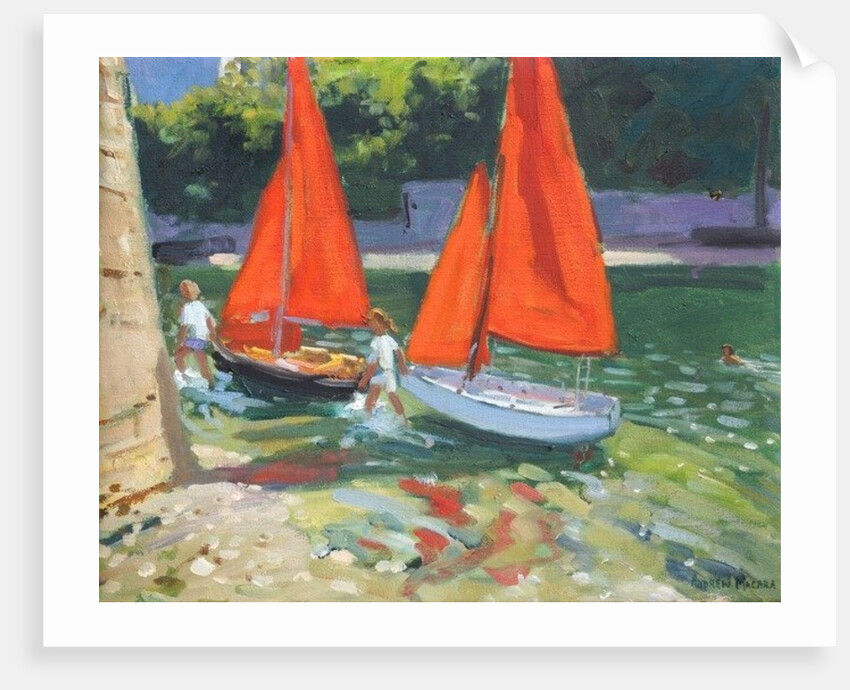 Girls with sail boats Looe, 2014 by Andrew Macara