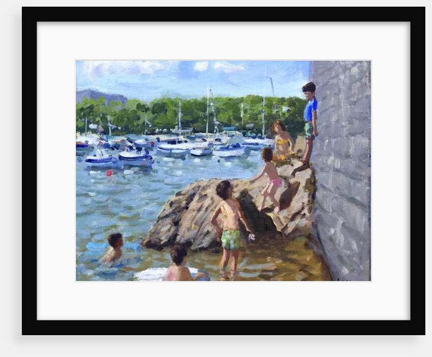 Climbing rocks, Tenby Harbour, 2016 by Andrew Macara
