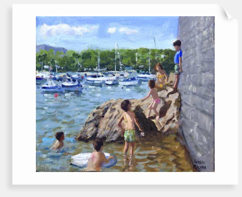 Climbing rocks, Tenby Harbour, 2016 by Andrew Macara