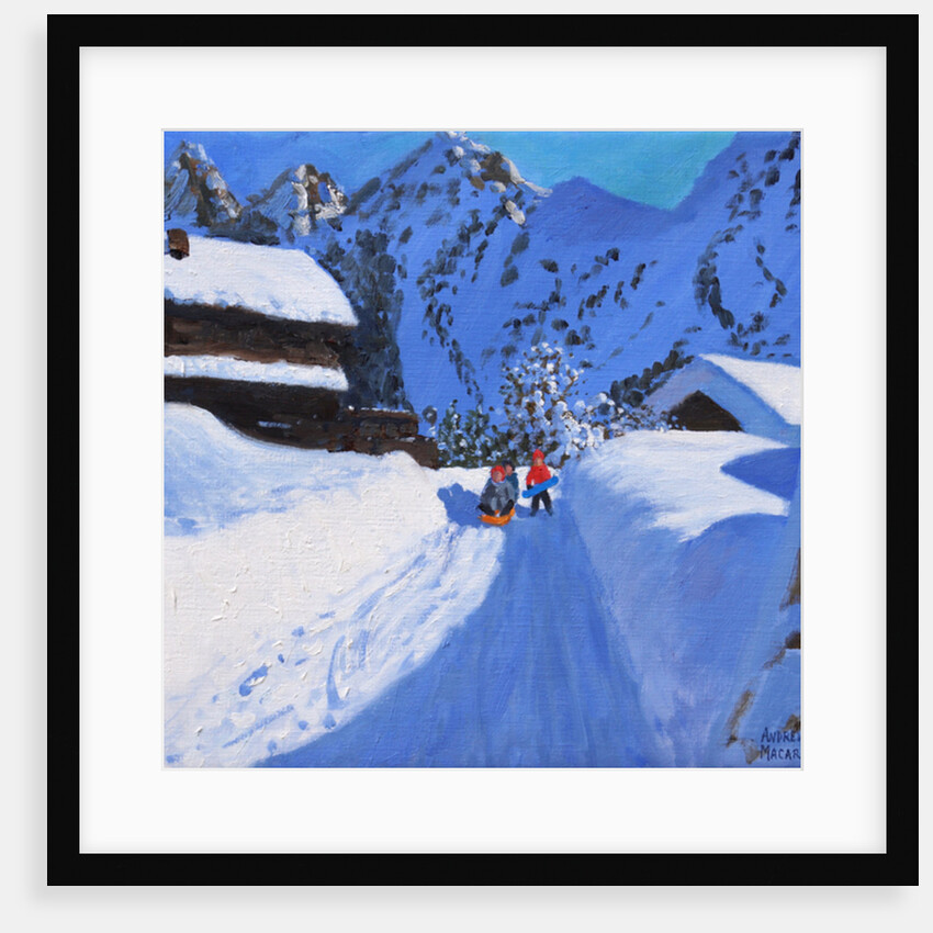 Three tobogganers, La Clusaz, France, 2017 by Andrew Macara