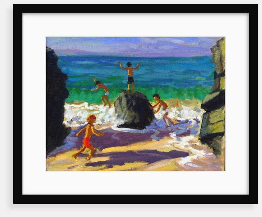 Climbing rocks, Porthmeor beach, St Ives, 2013 by Andrew Macara