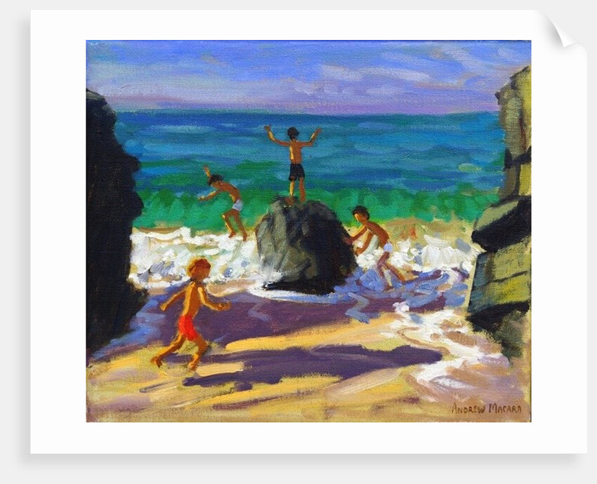 Climbing rocks, Porthmeor beach, St Ives, 2013 by Andrew Macara