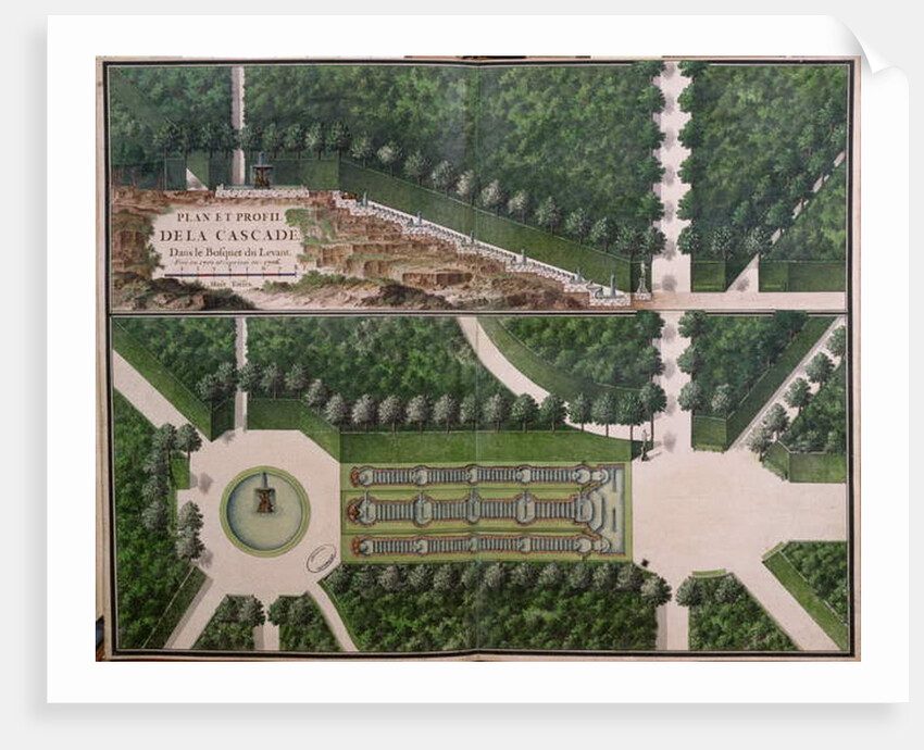 Plan and cross section of the cascade in the grove of the Levant by French School