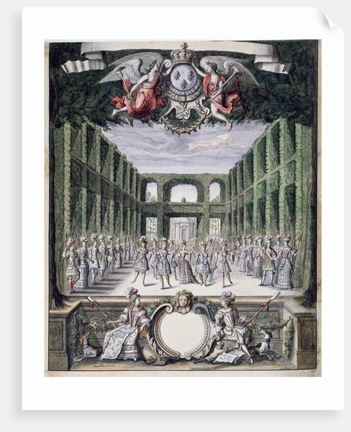 Set design for an unidentified ballet in a garden, taken from a collection entitled 'Menus Plaisirs du Roi' by French School