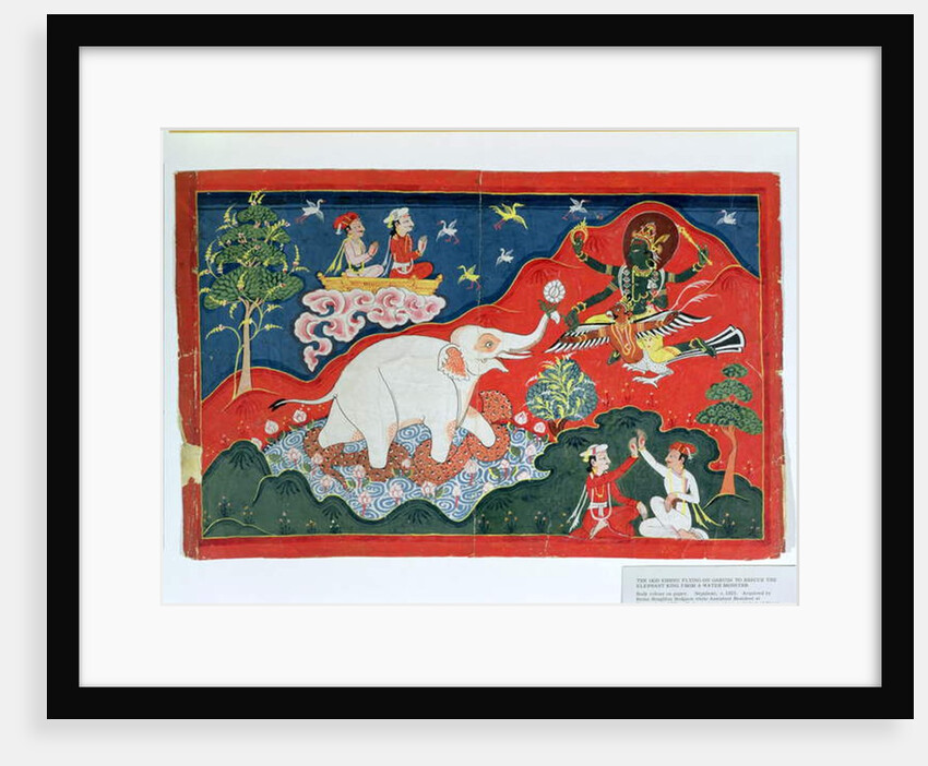 The God Vishnu Flying on Garuda to Rescue the Elephant King from a Water Monster, Nepalese, c.1825 by Indian School