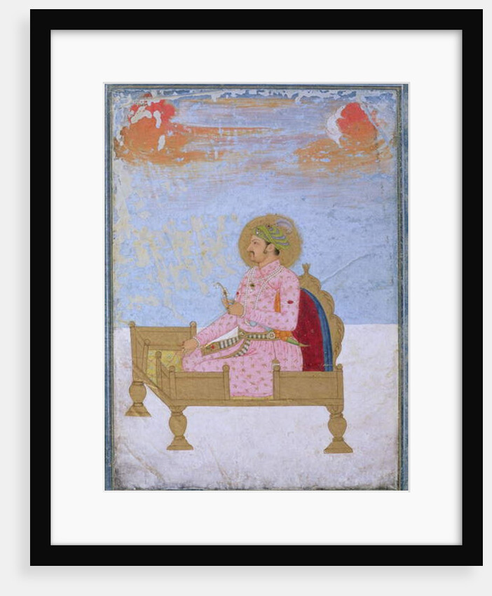 Portrait of the Emperor Jahangir seated on a throne holding a sarapesh, Mughal, c.1720-40 by Indian School