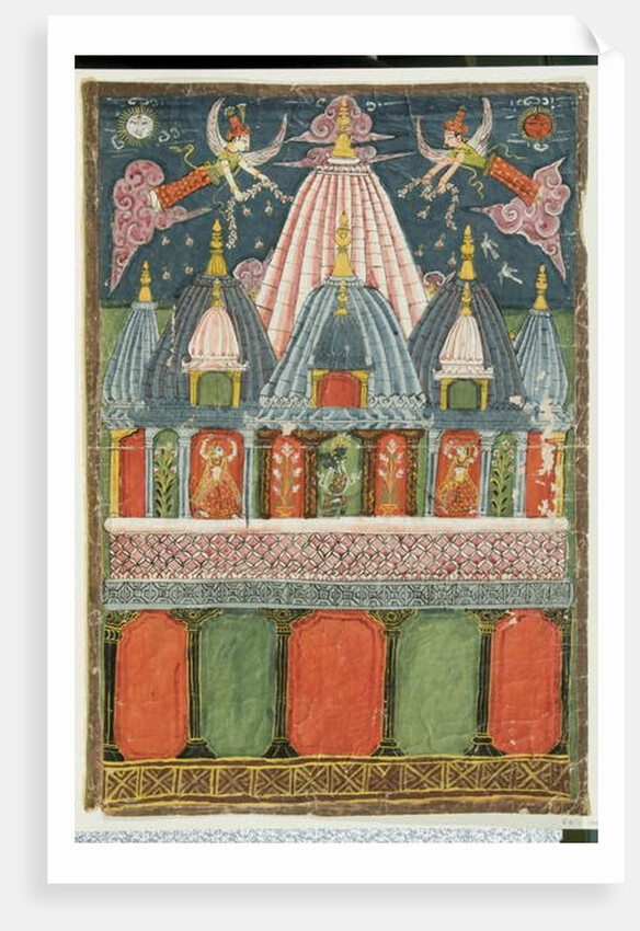 A temple containing an image of Venu-gopala-krishna with two dancing girls performing for the deity, 1823 by Indian School