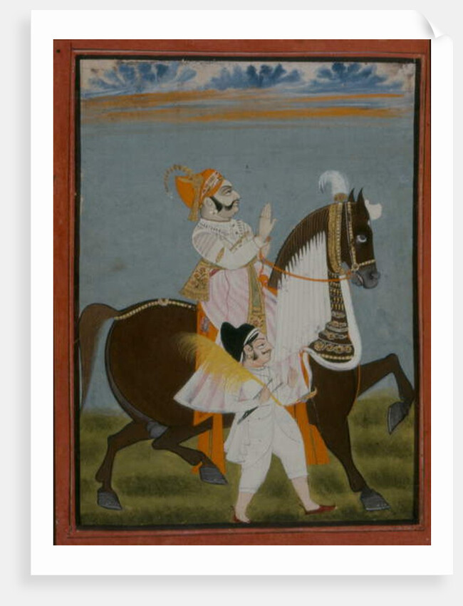 Rawat Bhim Singh of Salumbar riding Nur, 1820 by Indian School