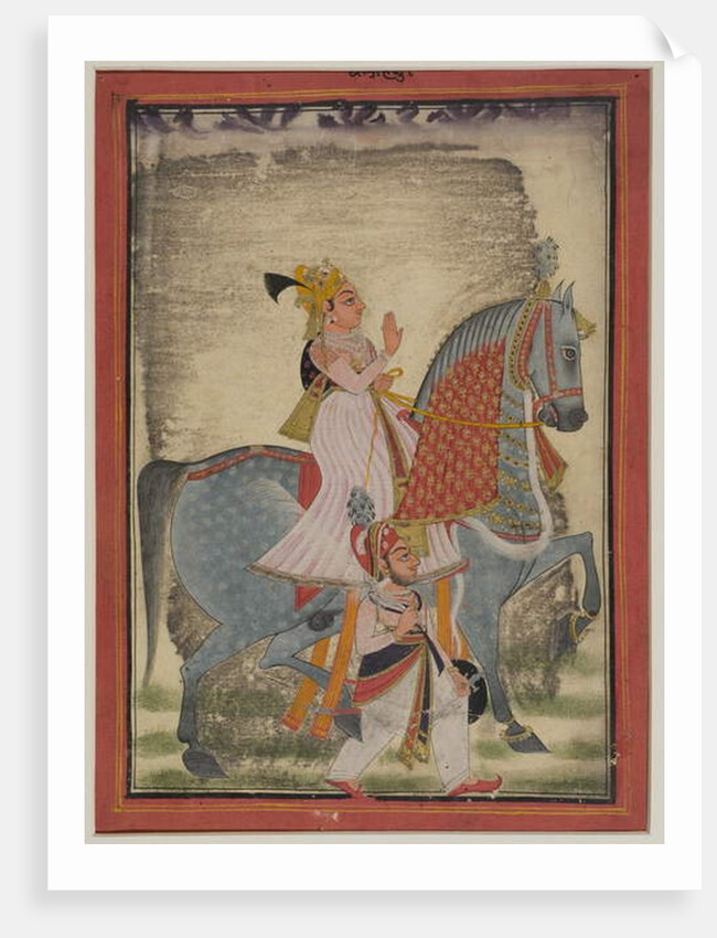 Nobleman of Mewar riding Nur accompanied by a sais on foot, 1820 by Indian School
