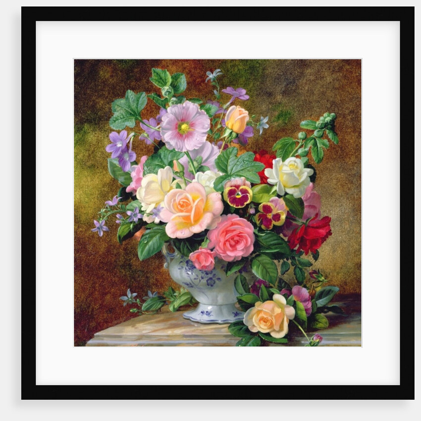 Roses, pansies and other flowers in a vase by Albert Williams