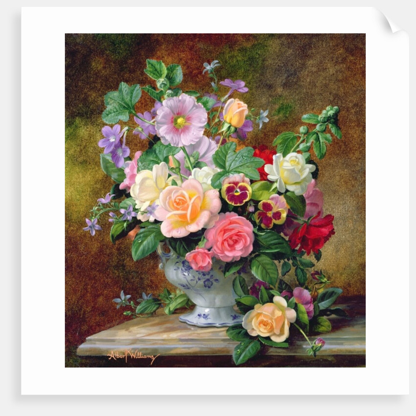 Roses, pansies and other flowers in a vase by Albert Williams