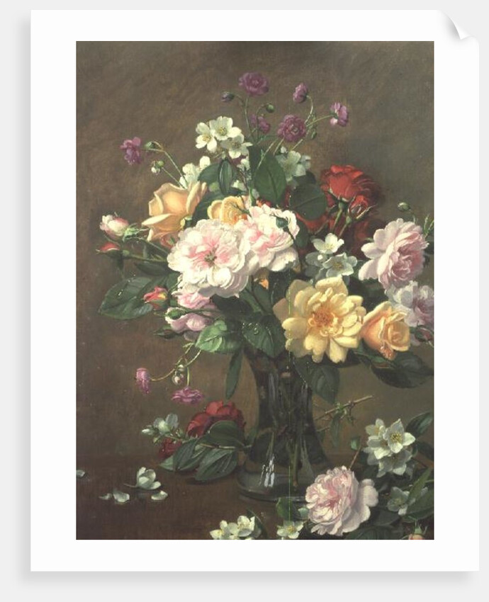 Roses and Gardenias in a glass vase by Albert Williams
