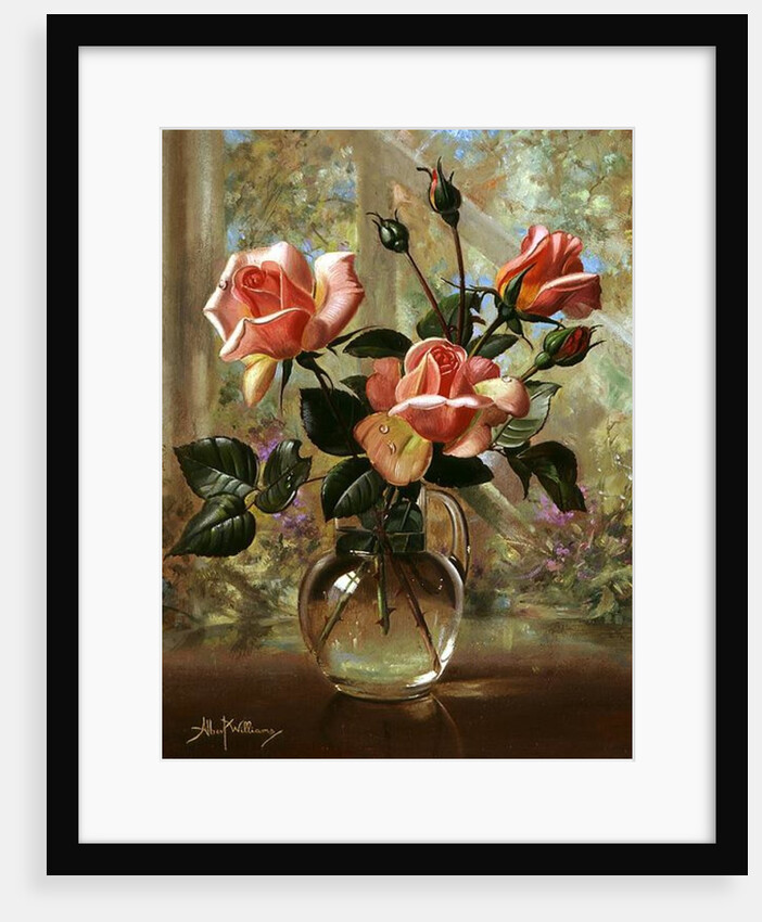 Madame Butterfly Roses in a Glass Vase by Albert Williams