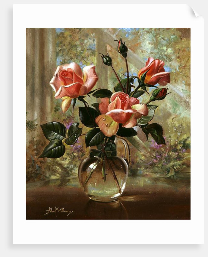 Madame Butterfly Roses in a Glass Vase by Albert Williams