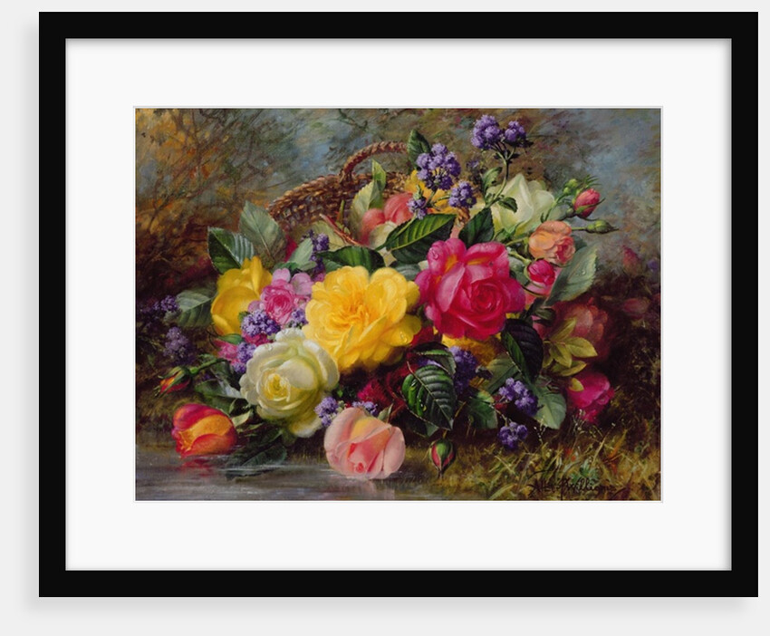 Roses by a Pond on a Grassy Bank by Albert Williams