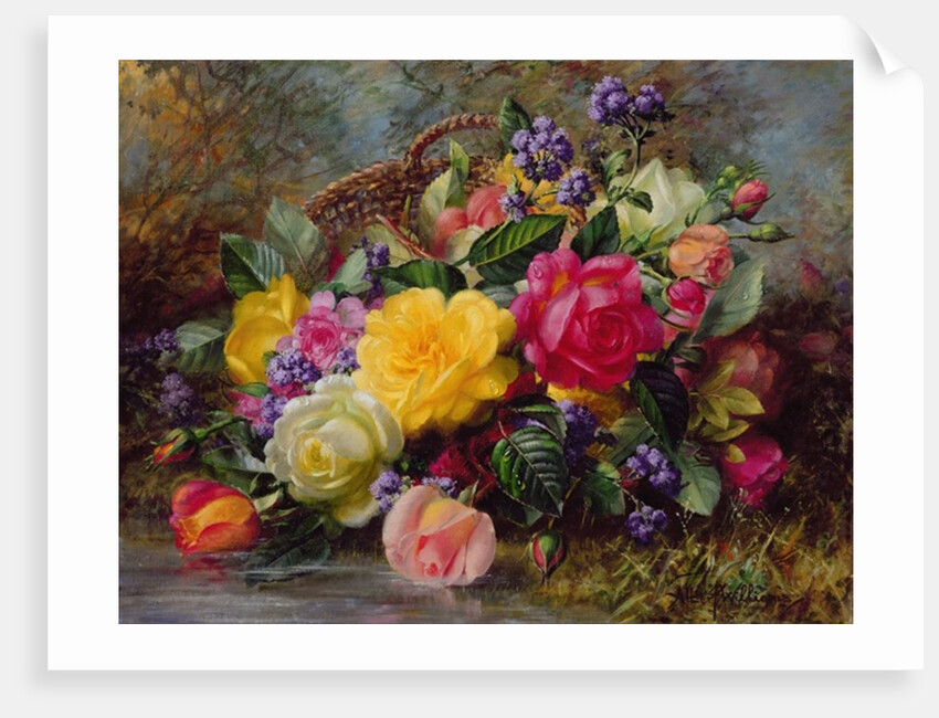 Roses by a Pond on a Grassy Bank by Albert Williams