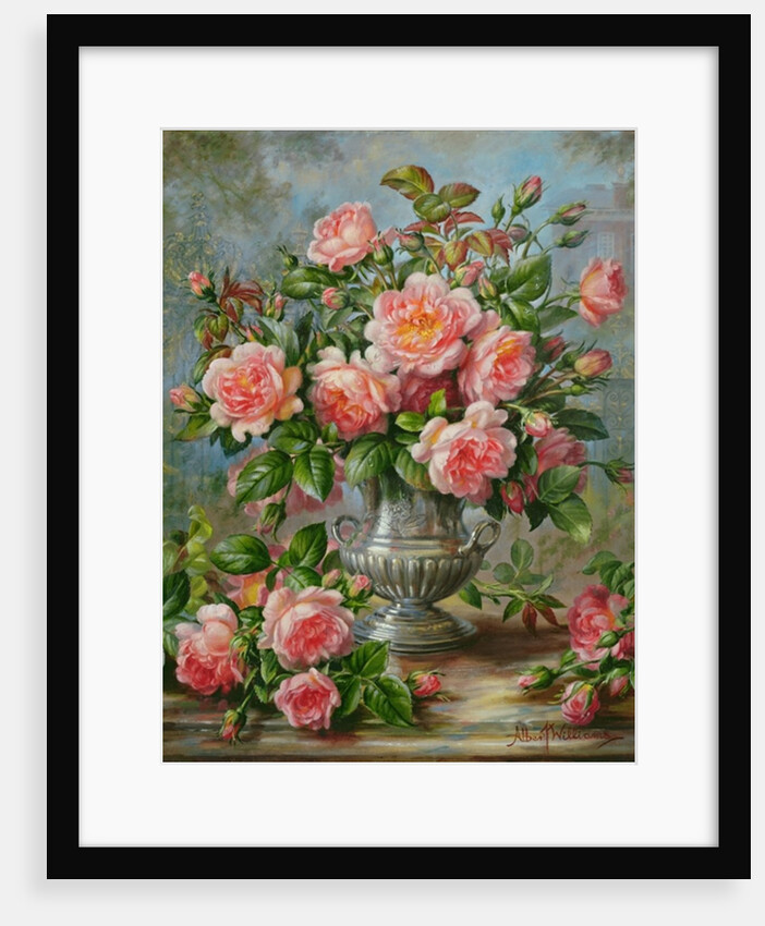 English Elegance Roses in a Silver Vase by Albert Williams