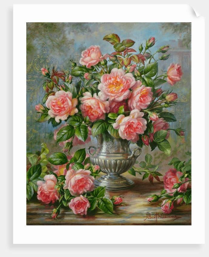 English Elegance Roses in a Silver Vase by Albert Williams
