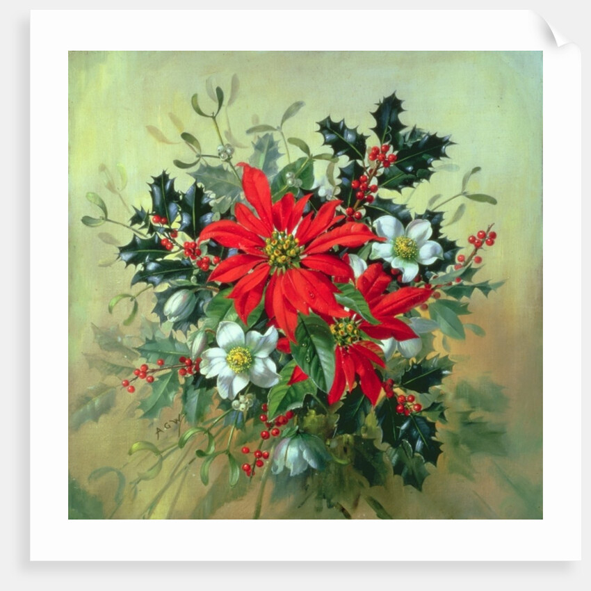 A Christmas arrangement with holly, mistletoe and other winter flowers by Albert Williams
