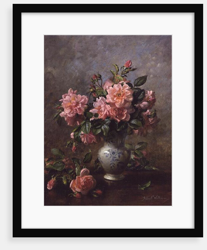 AB/1022 Roses in a Blue and White Vase by Albert Williams