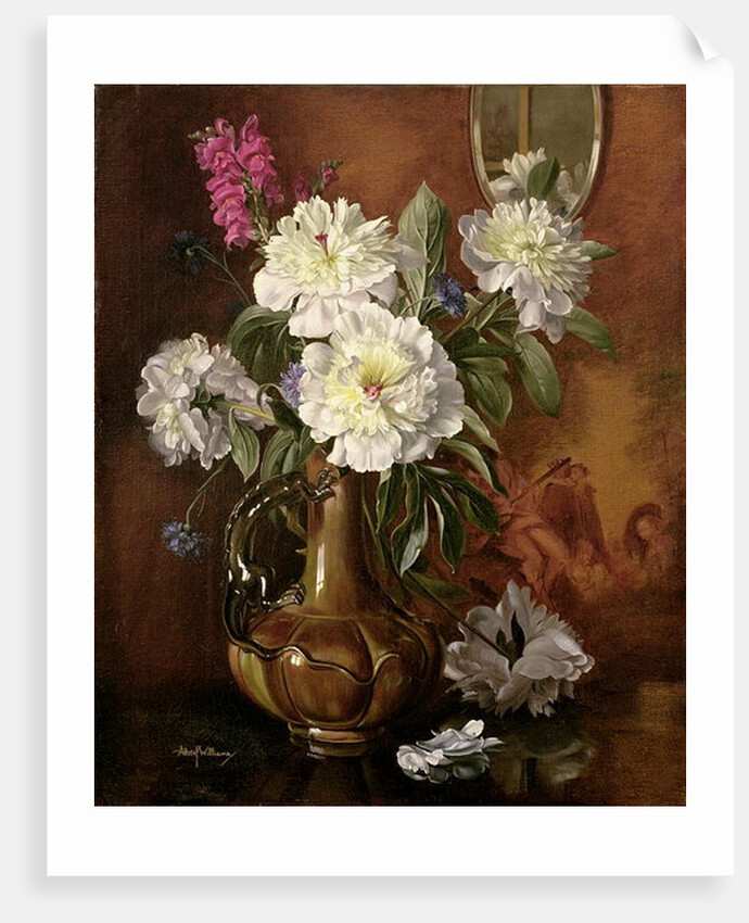 AB/298 White Peonies in a Glazed Victorian Vase by Albert Williams