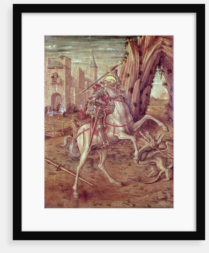 St. George and the Dragon, scene from the predella panel of the 'Madonna della Rondine' altarpiece, after 1490 by Carlo Crivelli