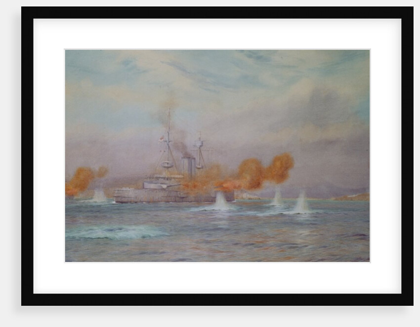 H.M.S. Albion commanded by Capt. A. Walker-Heneage completing the destruction of the outer forts of the Dardanelles in 1915, 1925 by Alma Claude Burlton Cull