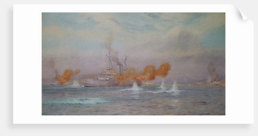 H.M.S. Albion commanded by Capt. A. Walker-Heneage completing the destruction of the outer forts of the Dardanelles in 1915, 1925 by Alma Claude Burlton Cull