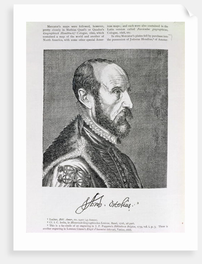 Abraham Ortelius illustration from Volume IV of 'Narrative and Critical History of America', 1886 by English School