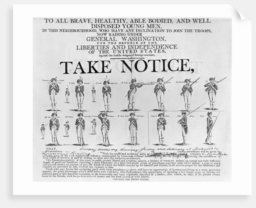 US Army Recruiting Poster Showing Various Positions of a Soldier Under Arms by American School