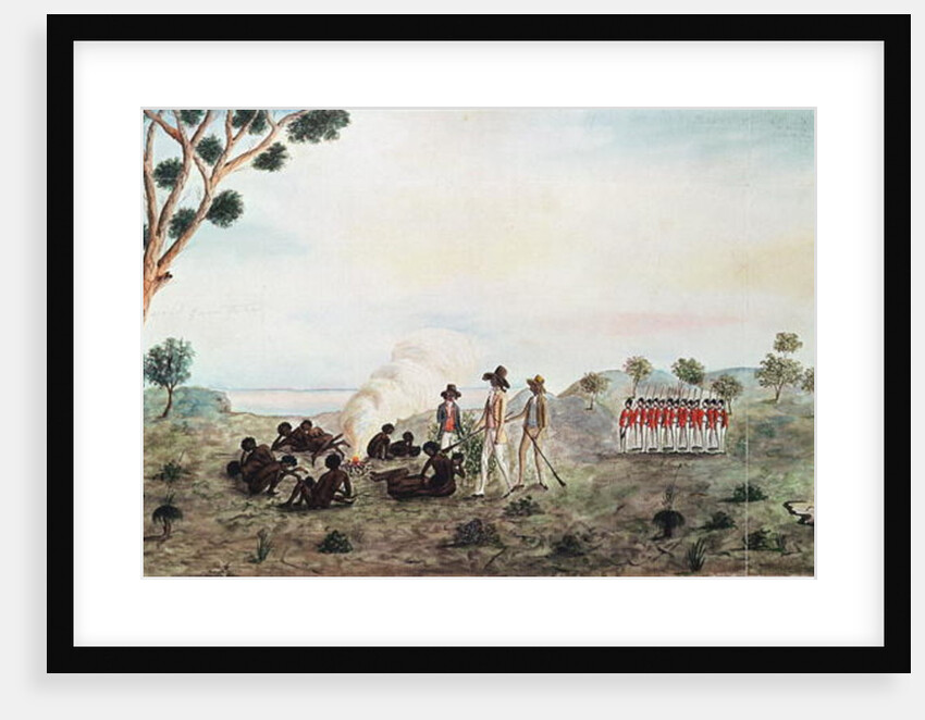 Mr White, Harris and Laing with a Party of Soldiers Visiting Botany Bay Colebee at that Place when Wounded near Botany Bay, c.1790 by Port Jackson Painter