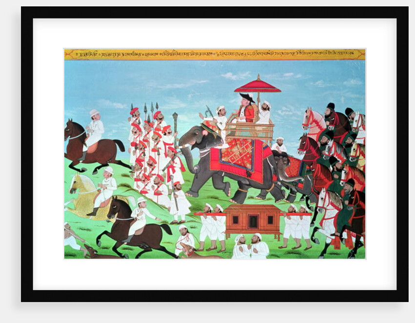 Colonel James Tod travelling by elephant through Rajasthan with his Cavalry and Sepoys by Indian School