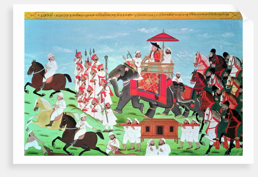 Colonel James Tod travelling by elephant through Rajasthan with his Cavalry and Sepoys by Indian School