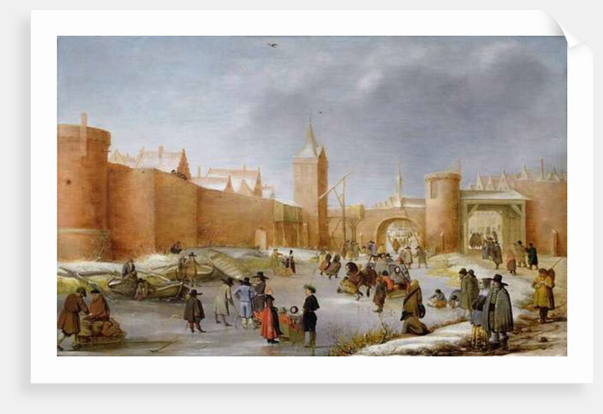 Skaters and Kolf Players Outside the City Walls of Kampen by Barent Avercamp