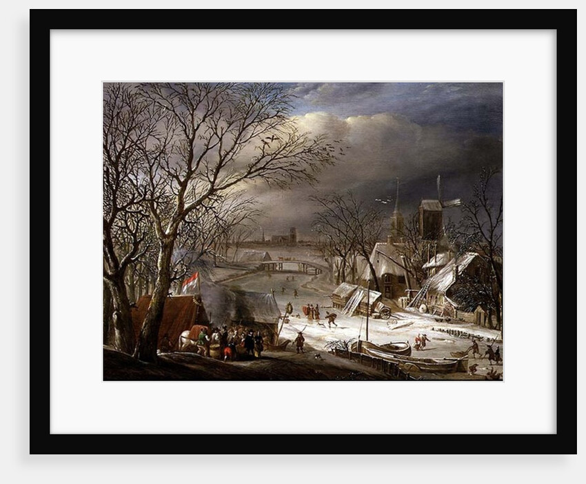 A Wedding Party by a Frozen River by Gerrit van Battem