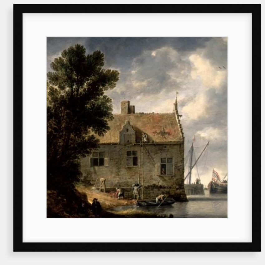 Builders repairing a House by a river by Bonaventura Peeters